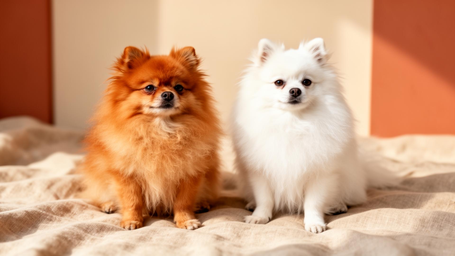 Goku und Luna – zwei Zwergspitze auf warmem Leinen